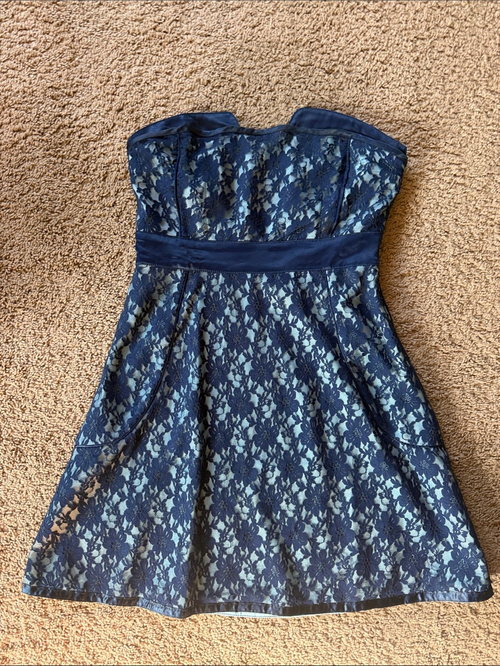 Catherine Malandrino Navy Lace Strapless Fit-and-Flare Dress
